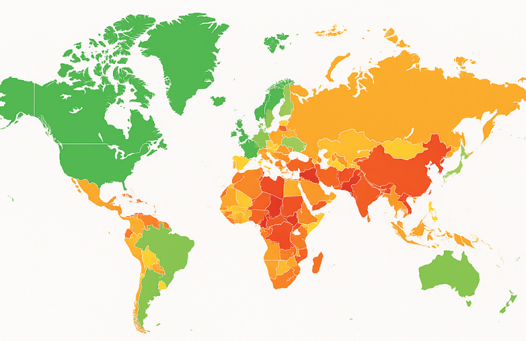Mapa del mundo señalando que pais es mas seguro y mas inseguro.
